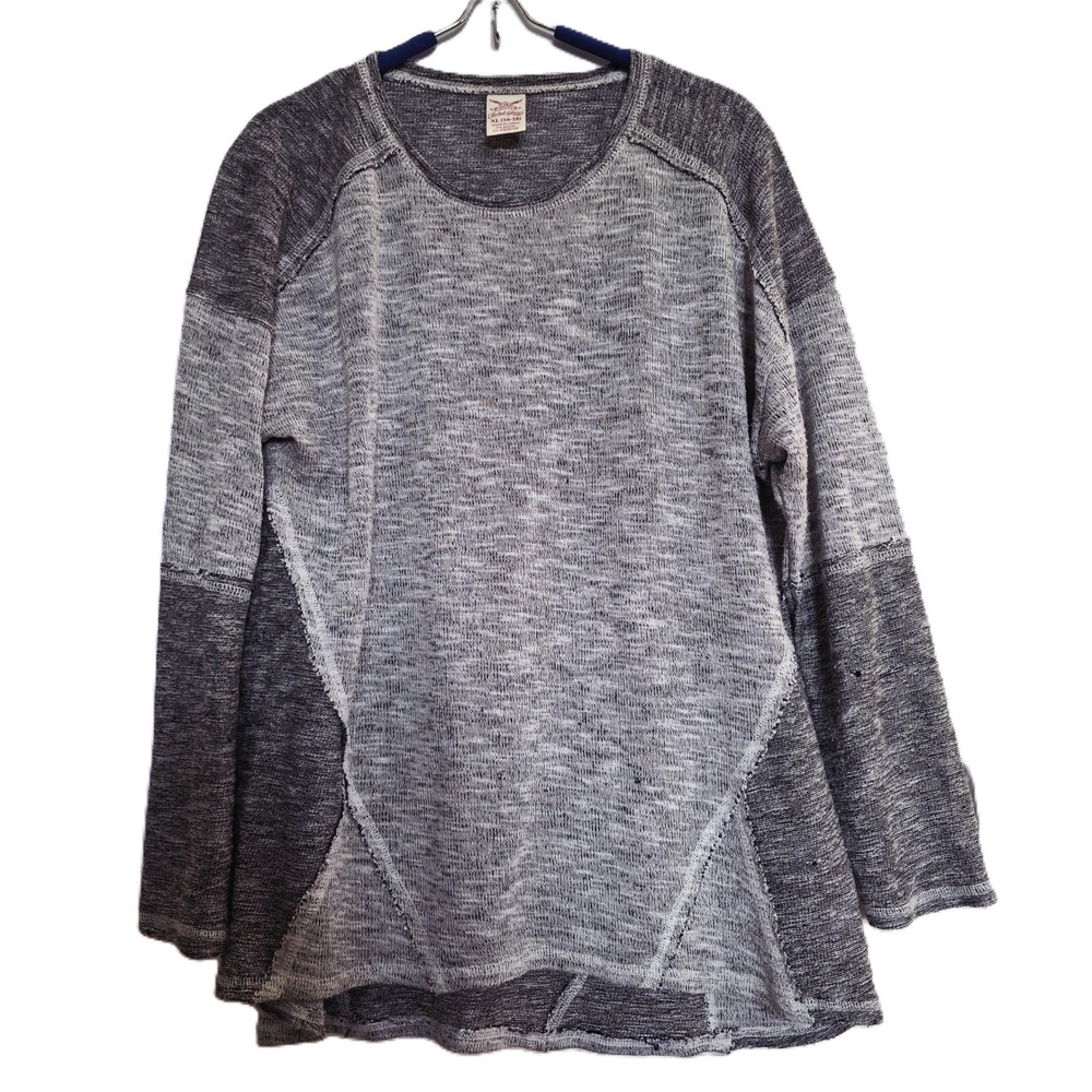 Faded Glory Sweater Top Womens XL Gray Excellent Colorblock Raw Seam Knit